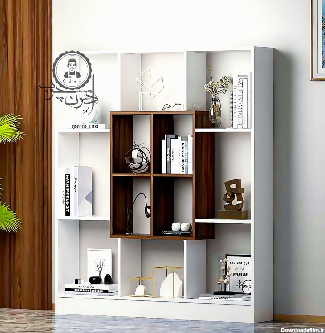 کتابخانه چوبی مدل ماکان با چارچوب سفید - اُدون چوب - فروشگاه کتابخانه