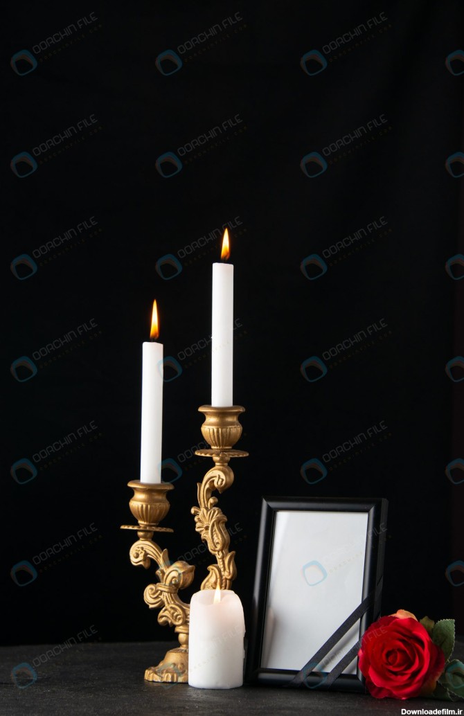 صحنه قاب عکس با نوار مشکی و شمع روشن - مرجع دانلود فایلهای دیجیتالی