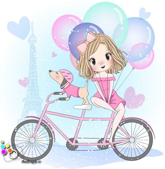 وکتور کودکانه دختر دوچرخه سوار-کد 413