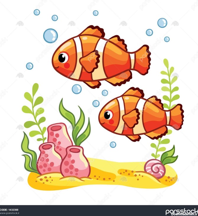ماهی دریایی رنگارنگماهی صخره ای ماهی دلقک یا ماهی Anemone با جلبک ...