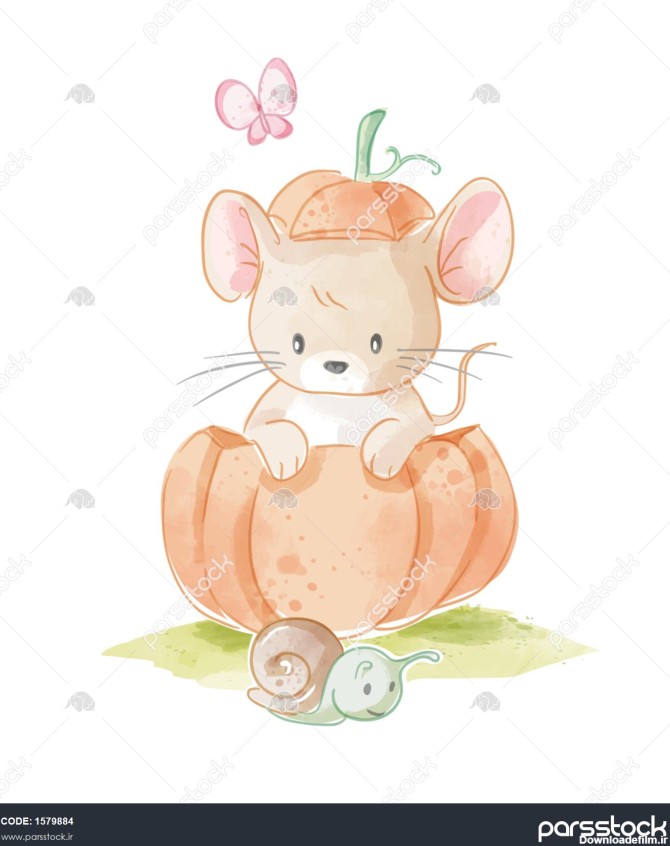 تصویر موش کوچک ناز در کدو تنبل و حلزون کوچک 1579884