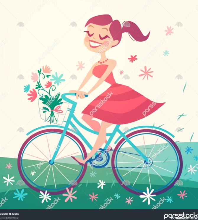 دختر در میدان بهاری در حال دوچرخه سواری است تصویر برداری 1512585