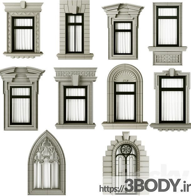 جزییات محصول مدل سه بعدی قاب پنجره کلاسیک