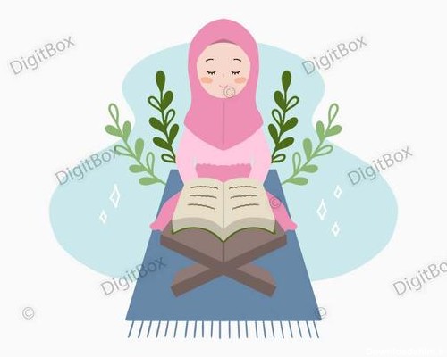 عکس دختر در حال قرآن خواندن کارتونی - دیجیت باکس - DigitBox
