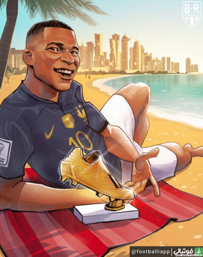 طرح بلیچر ریپورت به بهانه تولد ۲۴ سالگی امباپه با کفش طلای جام جهانی ۲۰۲۲ در سواحل دوحه قطر