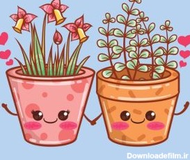دانلود وکتور کاراکترها و تصاویر کارتونی گلدان گل تابستانی زیبا