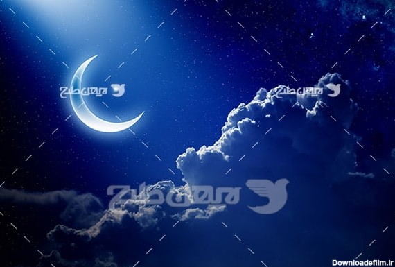 عکس آسمان شب با ماه و ابر