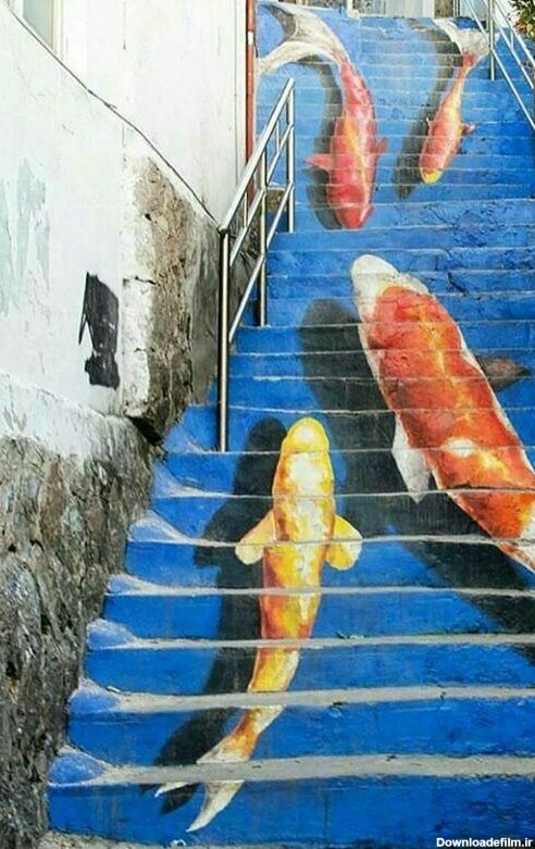 عکس/نقاشی سه بعدی زیبا برروی پله -هند - تسنیم