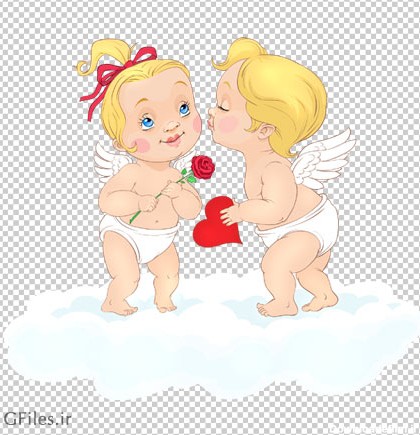 دانلود دختر پسر فرشته روی ابر کارتونی بصورت فایل فاقد پس زمینه