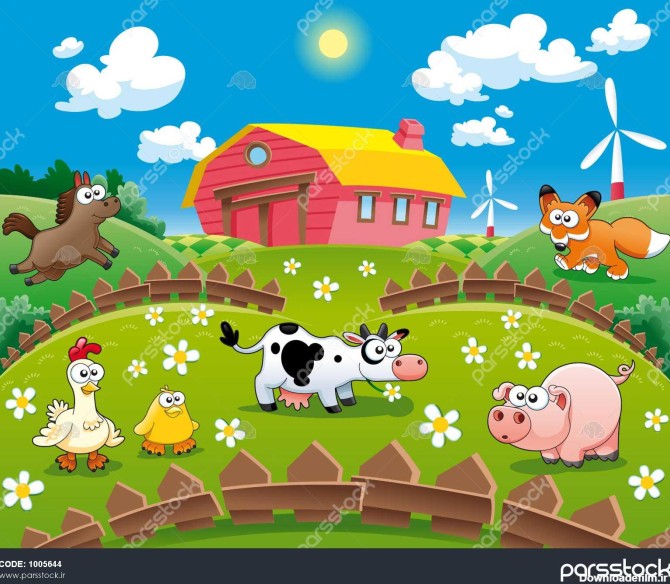 تصویر مزرعه صحنه خنده دار کارتونی و وکتور 1005644