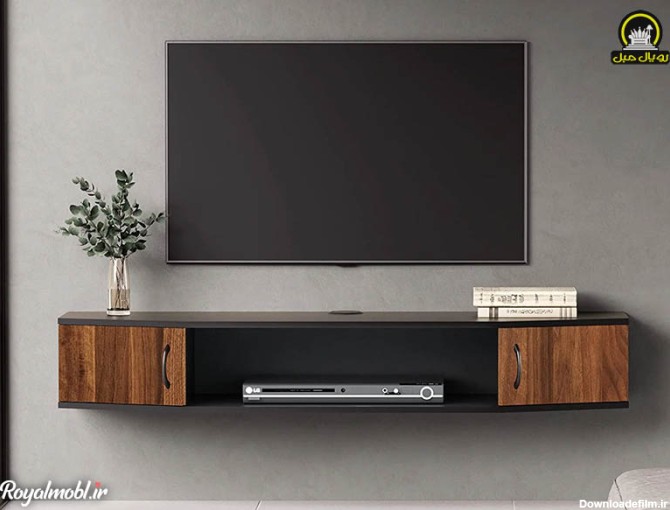 میز تلویزیون دیواری چوبی مشکی با ارتفاع استاندارد از زمین