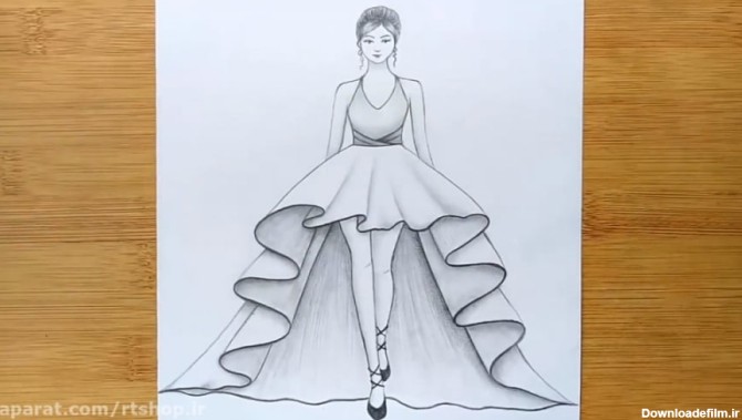 آموزش نقاشی یک دختر با لباس زیبا