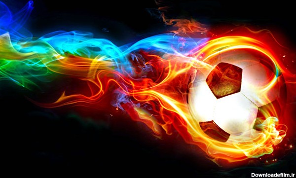 عکس با کیفیت توپ فوتبال در حال حرکت با نورهای رنگارنگ و درخشان ...