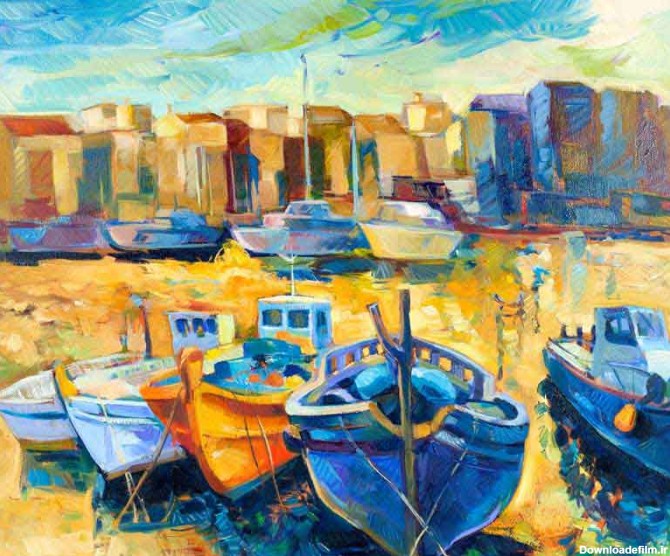 دانلود تصویر نقاشی قایق های رنگارنگ