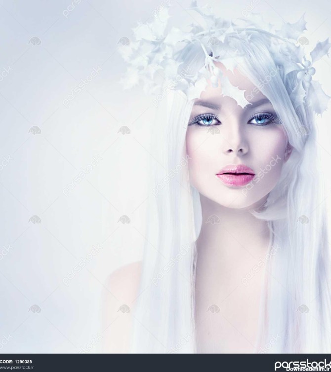 زان زیبایی پرتره زن با موهای بلند سفید مدل دختر زیبا مد با برف مو ...