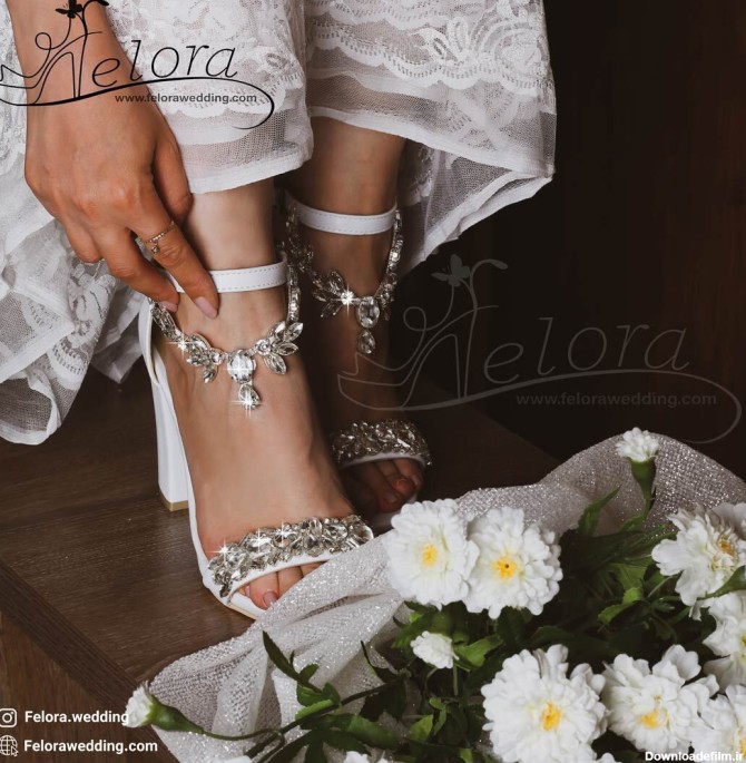 کفش عروس پاشنه بلند مدل گردنبند الماس | کد 0146