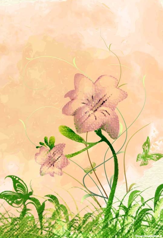طرح لایه باز پس زمینه نقاشی گل و پروانه