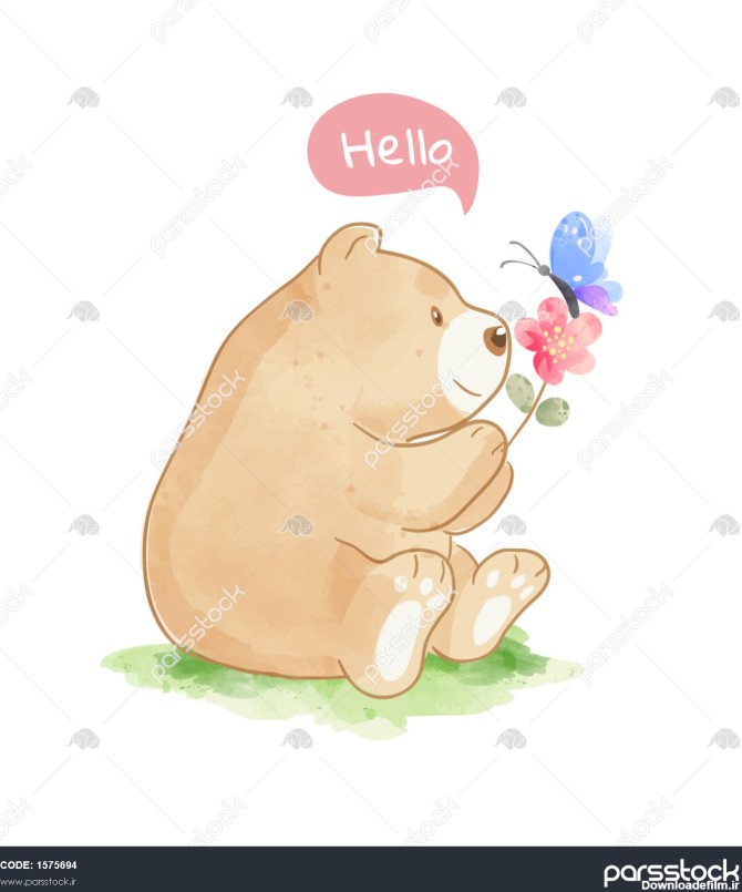 تصویر خرس بزرگ که گل و پروانه را در دست دارد 1575694