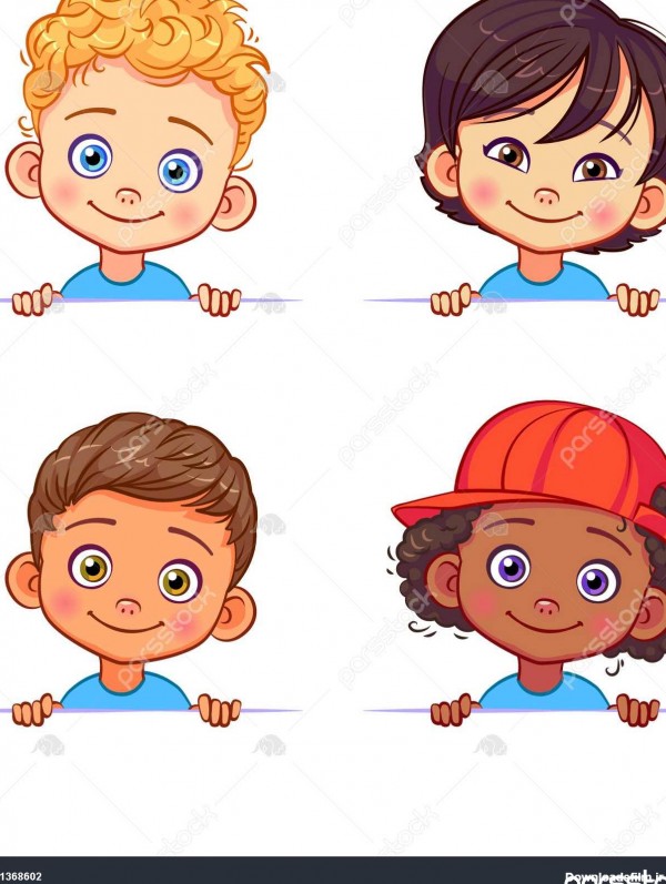 مجموعه کارتون پسر کمی پرتره نژادهای مختلف انسان بردار کودکان شخصیت ...