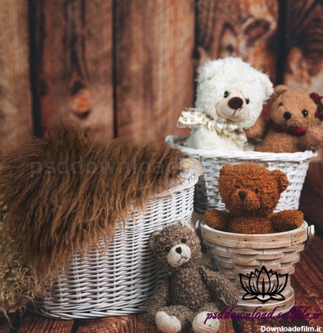 بک دراپ نوزاد سبد و خرس عروسکی-کد 1858