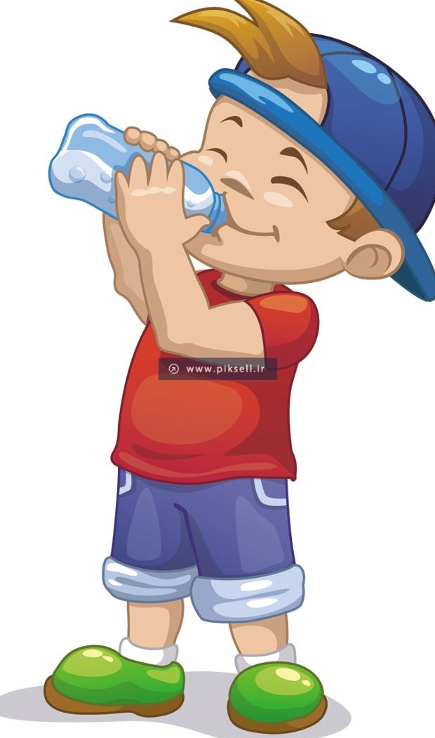 طرح گرافیکی پسر بچه در حال خوردن آب با بطری