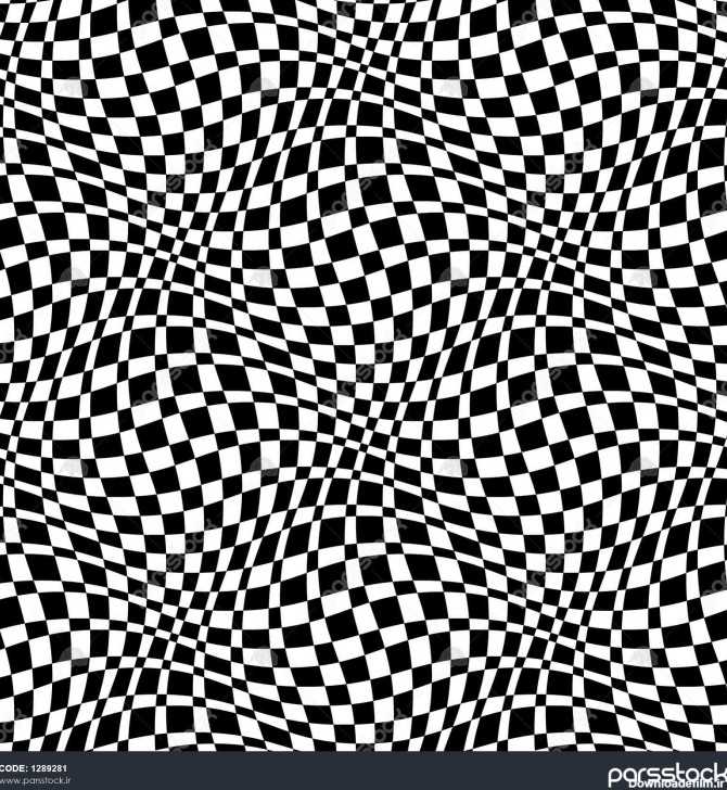 الگوی بدون درز شطرنجی سه بعدی ترکیب موج مربعی سیاه و سفید اعوجاج ...