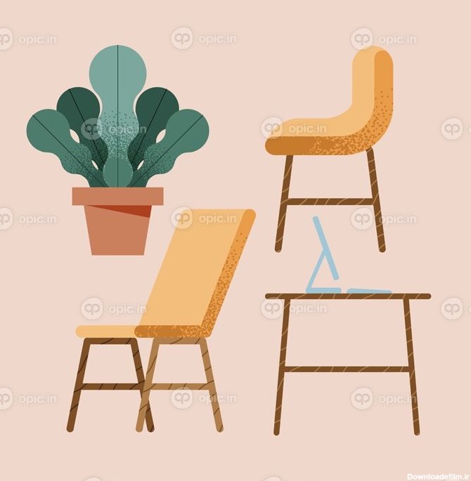 دانلود وکتور صندلی خانه میز و گیاه | اوپیک