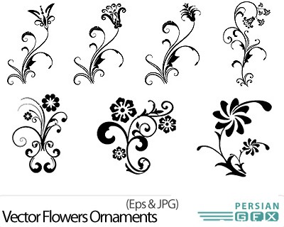 دانلود تصاویر وکتور گل تزئینی سیاه و سفید - Vector Flowers ...