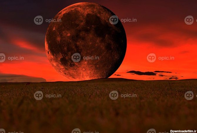 دانلود عکس غروب ماه فوق العاده خونی در آسمان عناصر | اوپیک