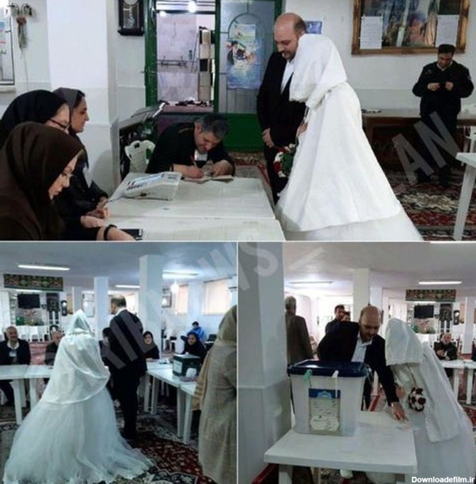 عکس: حضور عروس و داماد پای صندوق رای در آستارا