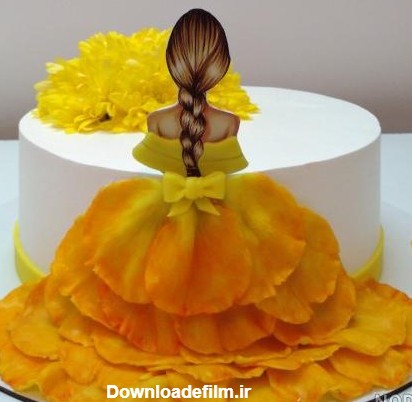 عکس کیک تولد دخترانه زرد و طوسی - عکس نودی