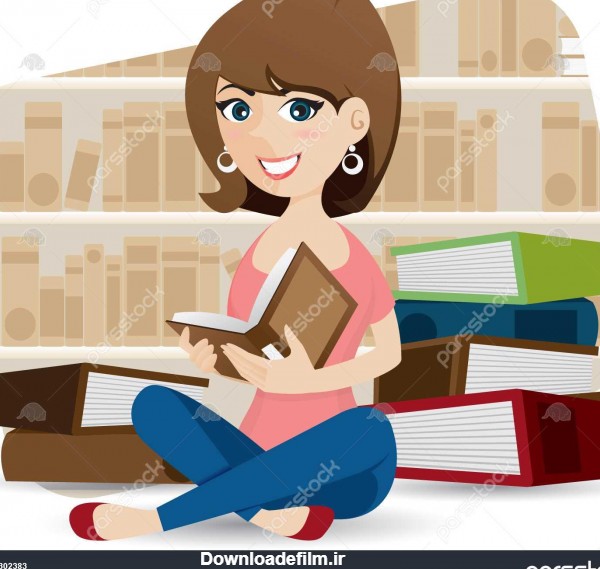 کارتون دختر ناز خواندن کتاب در کتابخانه 1302383