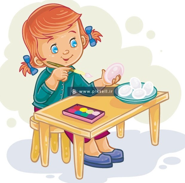 وکتور گرافیکی دختر بچه در حال رنگ کردن تخم مرغ
