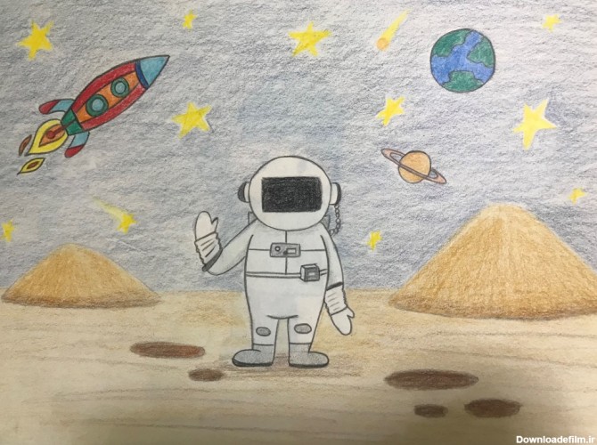 نقاشی و رنگ آمیزی آدم فضایی آسان برای کودکان فضانورد