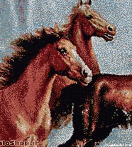 کد3107 تابلو فرش حیوانات- گله اسب های آبشار