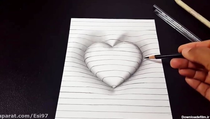 آموزش نقاشی قلب سه بعدی