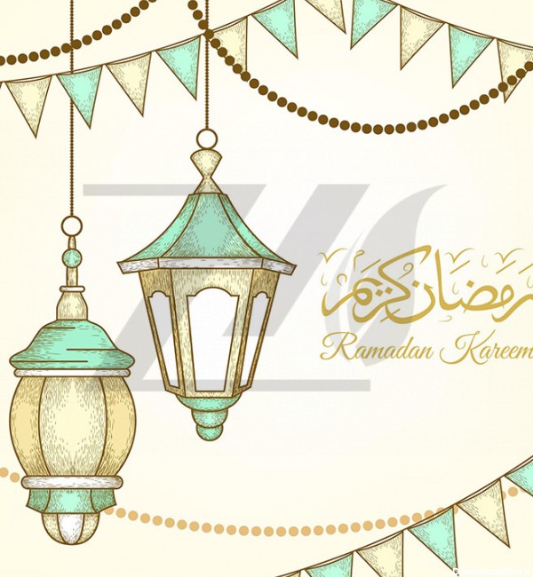 دانلود وکتور تصویر ماه رمضان کریم با فانوس آویزان شده : دانلود ...