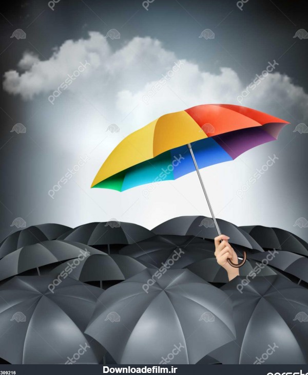 رنگین کمان یک چتر ایستاده بر روی پس زمینه خاکستری 1309216