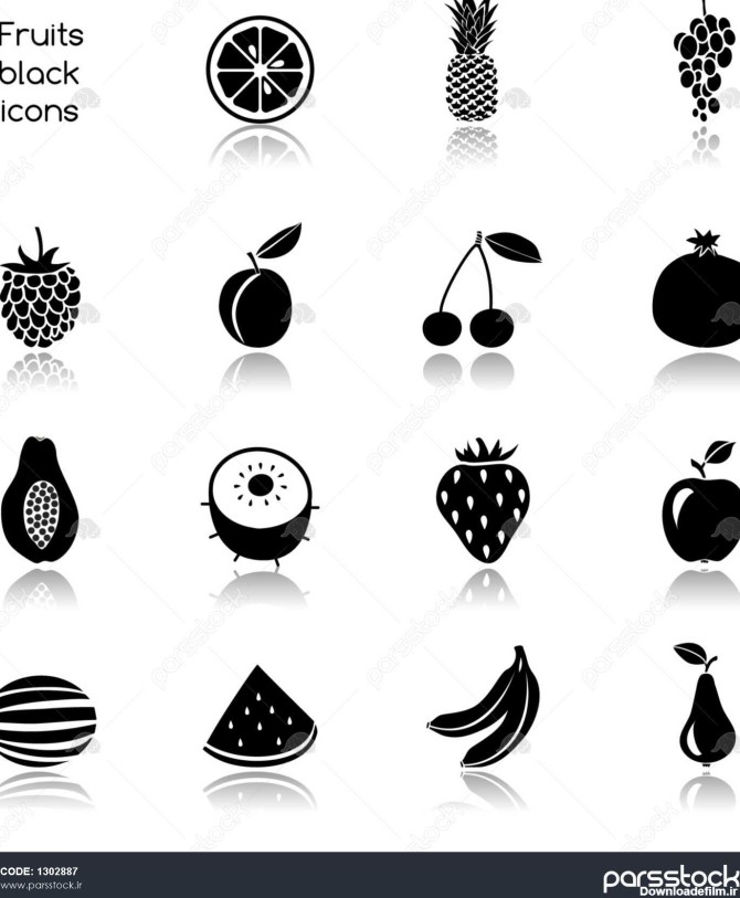 آیکن میوه های سیاه و سفید 1302887