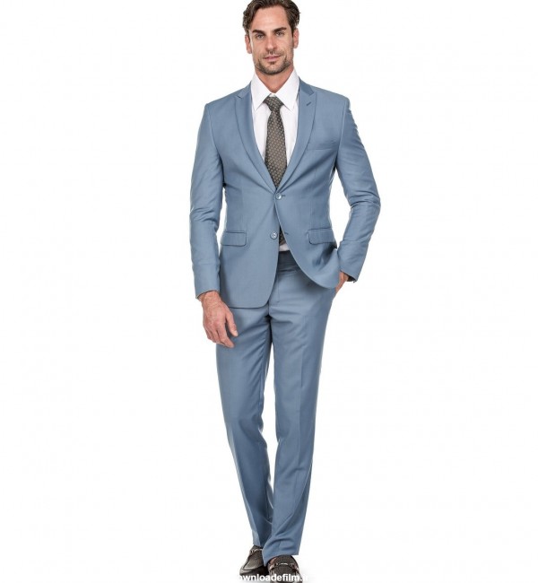 مدل کت و شلوار آبی رنگ سال 99 پسرانه با کراوات قهوه ای