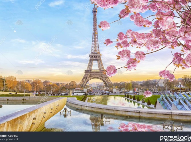 برج ایفل در صبح بهار در پاریس فرانسه پس زمینه سفر رمانتیک 1437034