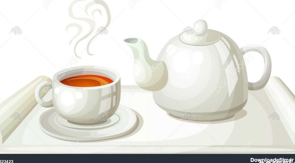سفید قوری چای و فنجان از چای کارتون بردار آیکون جدا شده در سفید پس ...