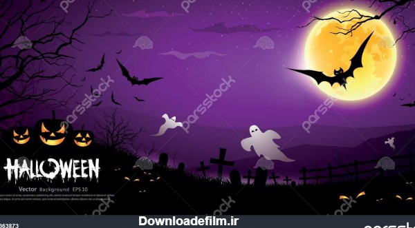 مبارک هالووین شبح ترسناک پس زمینه بنفش تصویر برداری 1363873