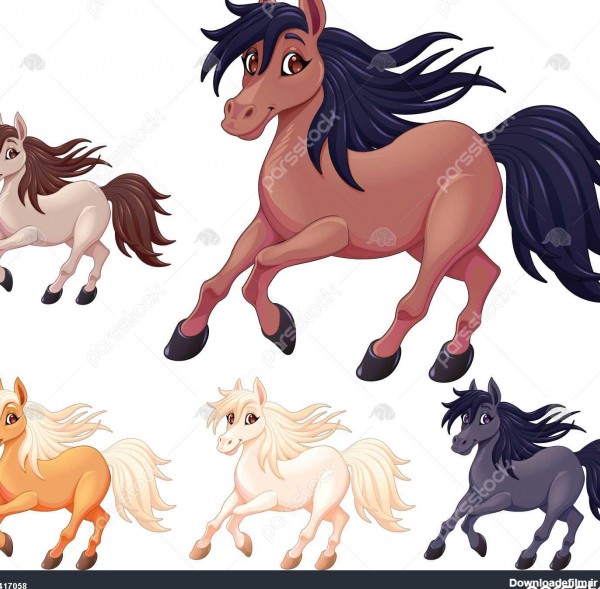 مجموعه ای از اسب های کارتونی مختلف شخصیت های جدا شده بردار 1417058