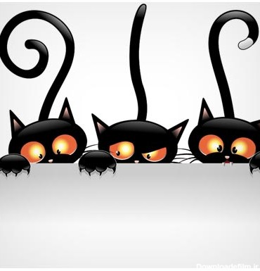 وکتور کارتونی گربه های سیاه لب دیوار (Three Funny cartoon bitvector)
