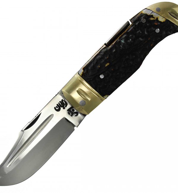 چاقو ضامن دار استاد جلیل دسته استخوان تیغه خنجری | فروشگاه چاقوی مرادی