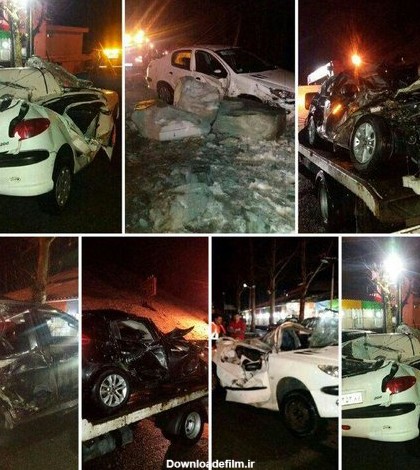 خودروهایی که دیشب در محدوده آسارا ، محله ریزمین روبروی رستوران توچال بر اثر ریزش سنگ از کوه خسارت دیدند