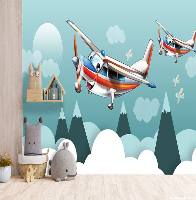 قیمت و خرید پوستر دیواری اتاق کودک مدل هواپیما نقاشی کوه DVRF2540