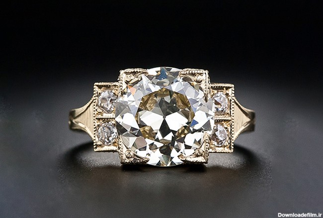 انگشتر طلا زرد با الماس تراش اروپایی