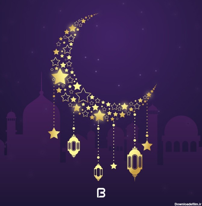 وکتور پس زمینه زیبا با موضوع ماه رمضان به رنگ بنفش